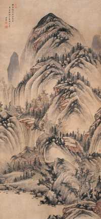 王鉴 辛丑（1661年）作 溪山萧寺图 立轴